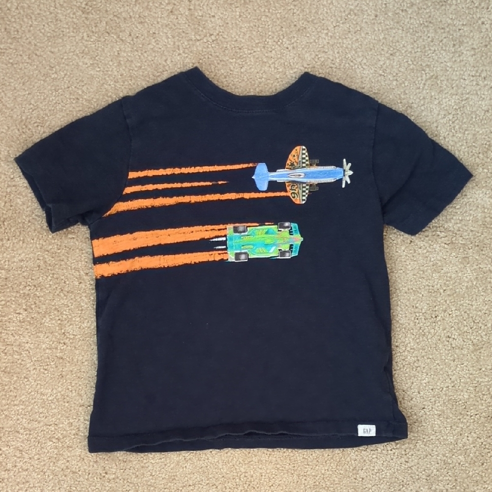 GAP Navy Kids Hotwheels Tee with Airplane and Car Graphic